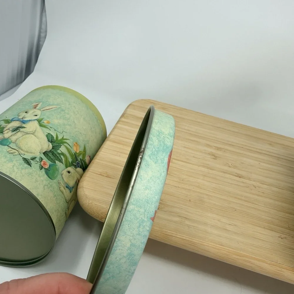 Vintage Easter Bunny Rabbit Nesting Tins Set of 2 Spring Floral Cottagecore